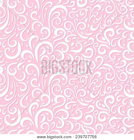 Wedding Abstract Seamless Pattern. Vector Hand Drawn Curls On A Pink Background.
