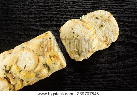 Calsbad Bread Dumpling Top View Sliced Half And Two Slices Isolated On Black Wood Background Fresh S