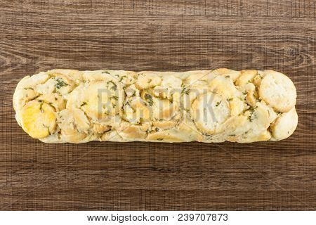 Calsbad Bread Dumpling Top View Isolated On Brown Wood Background One Whole Fresh Steamed