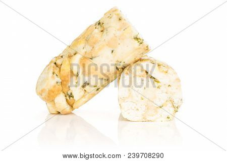 Sliced Calsbad Bread Dumpling Two Halves Isolated On White Background Fresh Steamed