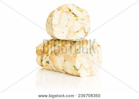 Calsbad Bread Dumpling Two Sliced Fresh Steamed Halves Isolated On White Background