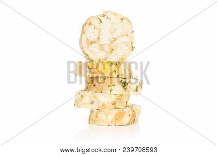 Sliced Calsbad Bread Dumpling Isolated On White Background Fresh Steamed Slices