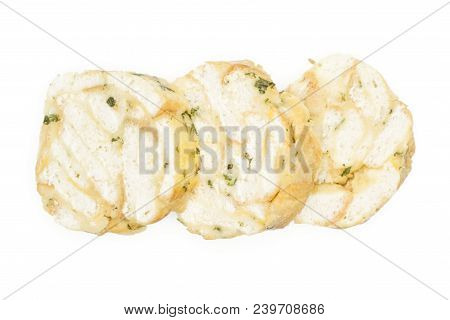 Calsbad Bread Dumpling Top View Three Slices Isolated On White Background Fresh Steamed