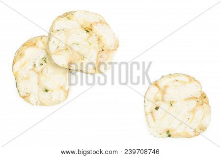 Calsbad Bread Dumpling Top View Isolated On White Background Three Slices Fresh Steamed