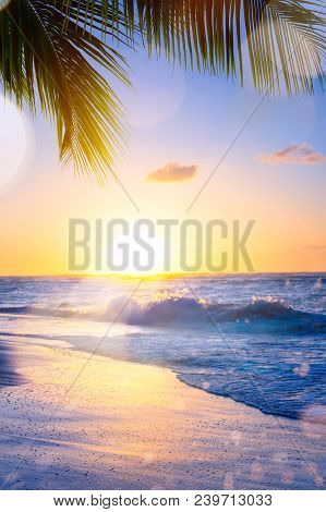 Art Summer Vacation Drims; Beautiful Sunset Over The Tropical Beach
