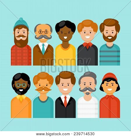 Man Character Avatar Set For Graphic And Web Design. Vector Illustration