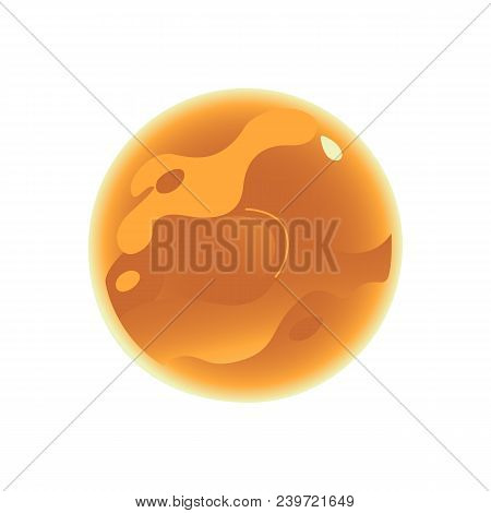 Orange Planet With Winds And Hurricanes In Atmosphere Icon. Flat Asteroid Or Meteor With Craters. Fa