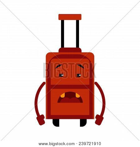 Upset Suitcase Cartoon Character With Sad Emotion On Face Stands With Downcast Hands Isolated On Whi
