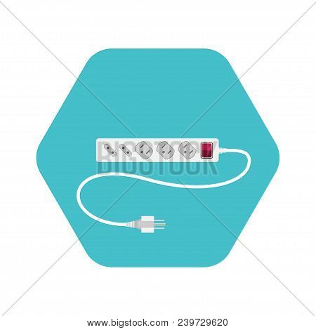 Illustration Of Icon Of Electric Extension Cord With Different Outlets By Type B And C On The Turquo