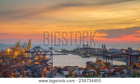 Logistic Port For Container And Boat, This Immage Can Use For Delivery, Logistic And Transportation 