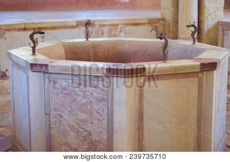 Chouf District, Lebanon, April 05 - 2017: Historic Turkish Marble Bathroom, Located Inside The Beit