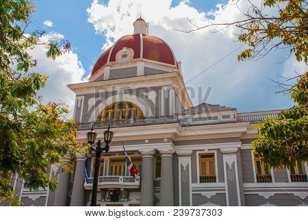 Cienfuegos, Cuba: The Building Of The Municipality. View Of Parque Jose Marti Square In Cienfuegos, 