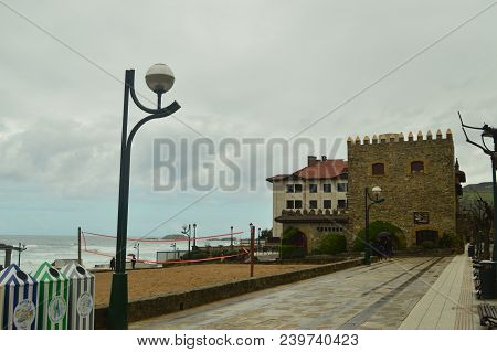 Infinite Maritime Walk Of Zarauz On A Rainy Day With Strong Wind Caused By The Temporary Hugo With H