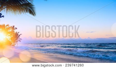 Art Summer Vacation Drims; Beautiful Sunrise Over The Tropical Beach
