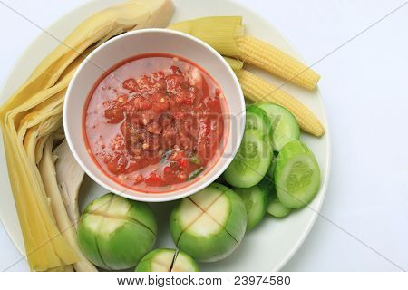 Thailändisches Essen scharfer Soße mit Clasp-Paste