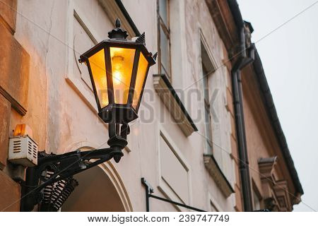 Old Vintage Lantern On The Wall. Street Lighting.
