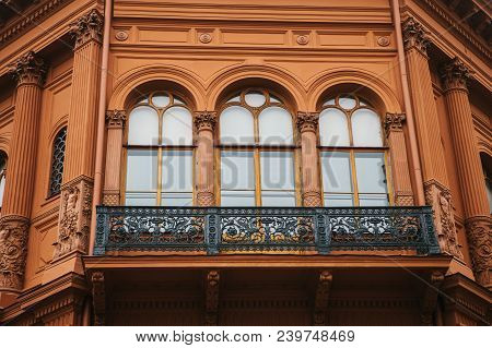 Historical Building Or Sight In Riga, Latvia Or Republic Of Latvia. Neoclassicism In Architecture Or
