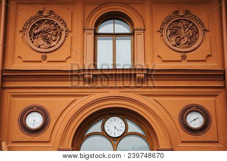 Historical Building Or Sight In Riga, Latvia Or Republic Of Latvia. Neoclassicism In Architecture Or