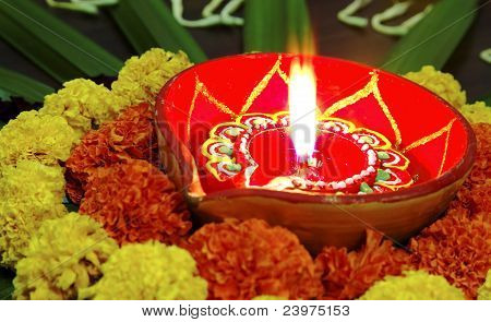 Żywe kolory Diwali Marigolds Diva świeca lampy