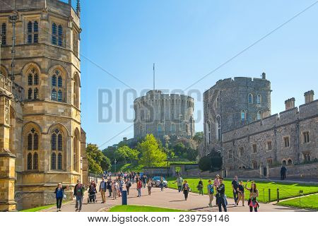 Windsor, Uk - May 5, 2018:  View At The Medieval Windsor Castle, Built 1066 By William The Conqueror