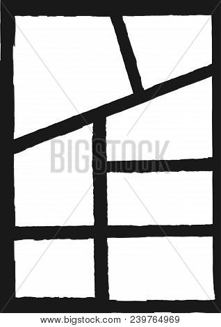 Grunge Template For Photo Collage. Vertical Background With Frames Painted With Rough Brush. Sketch,