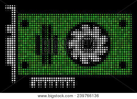 Video Gpu Card Halftone Vector Pictogram. Illustration Style Is Dotted Iconic Video Gpu Card Icon Sy