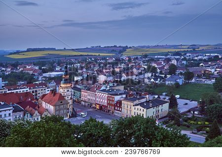 Birds Eye View Of The Town Hall And Evening Market In Otmuchow