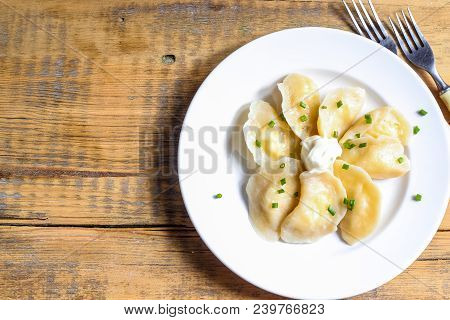 Russian, Ukrainian Or Polish Dish: Varenyky, Vareniki, Pierogi, Pyrohy. Dumplings, Filled With Cotta