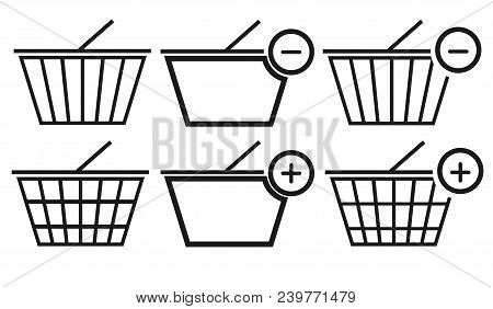 Black Shopping Basket Icons Collection On White Background. Vector Illustration Eps 10.