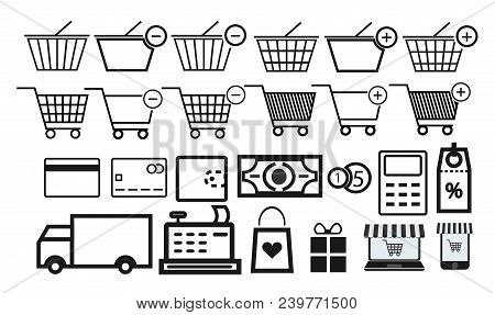 Simple Set Of Shopping Cart Related Vector Line Icons Isolated On White Background. Shopping Icon Se