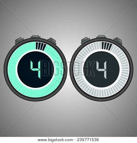 Electronic Digital Stopwatch. Timer 
4 Seconds Isolated On Gray Background.stopwatch Icon Set. Timer