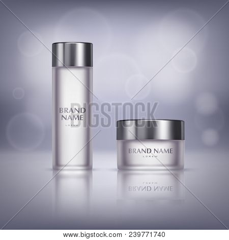 Vector Promotion Banner With Glass Jar For Cosmetic Product, Hand Cream, Facial Mask And Bottle For 