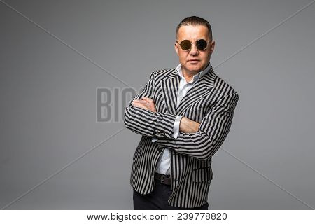 Casual Moddle Age Man Wearing Shirt. Isolated Over White