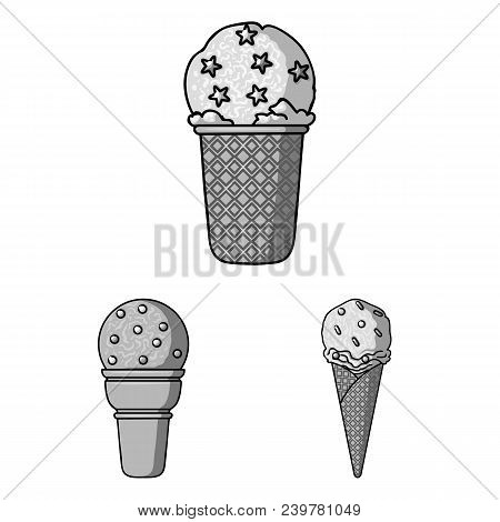 Different Ice Cream Monochrome Icons In Set Collection For Design. Dessert And Sweetness Vector Symb