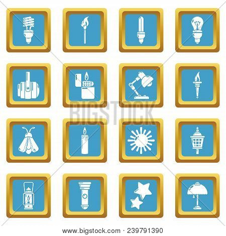 Light Source Icons Set Vector Sapphirine Square Isolated On White Background