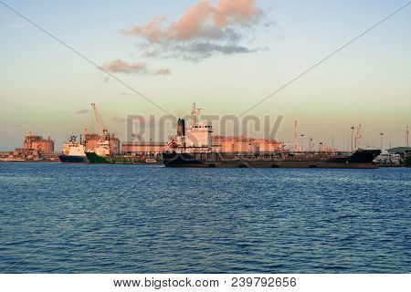 Logistics And Transportation Of Offshore Oil And Gas Industry, Ships At Port.