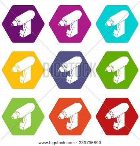 Manual Welding Torch Icons 9 Set Coloful Isolated On White For Web