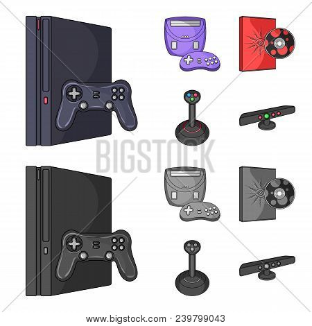 Game Console, Joystick And Disc Cartoon, Monochrome Icons In Set Collection For Design.game Gadgets 