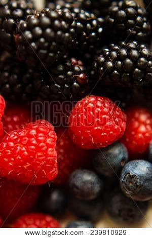 Macro View Of Blackberries, Blueberries, Raspberries