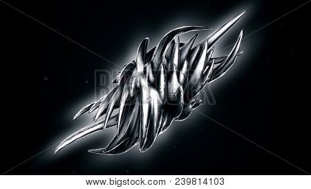 Dark Matter In Black Fluid Pulsing And Moving Closeup Footage. Abstract Black Spiky Sphere Object Lo