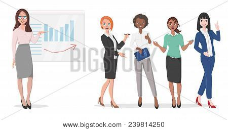 Stylish Business Women In Presentation Talking About Success.