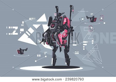 Robot Drone Mechanized And Automated. New Robotic Technologies. Vector Illustration