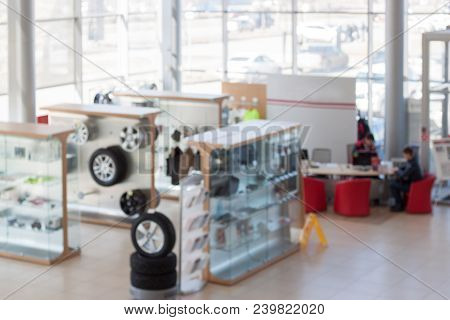 Autoshop. Spare Parts And Accessories. Themed Blur Background With Bokeh Effect.