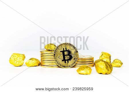 Bitcoin Coin Golden Coin,stack Of Cryptocurrencies Bitcoin Isolated On White Background,bitcoin Coin