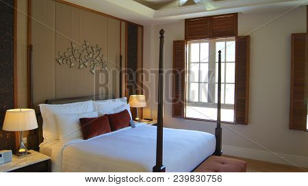 Pulau Langkawi, Malaysia - Apr 4th 2015: Comfy Bed In A Luxury Hotel Suite At The Danna, Colonial Ro