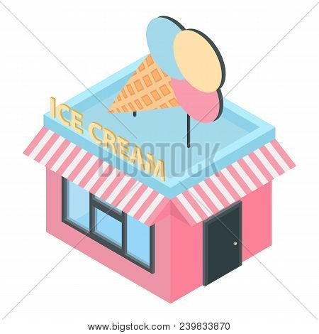 Ice Cream Building Icon. Isometric Of Ice Cream Building Vector Icon For Web Design Isolated On Whit