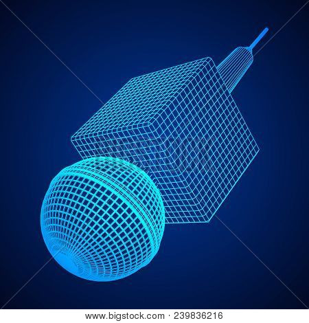 Microphone Vector. Wireframe Low Poly Mesh News Illustration. News On Tv And Radio. Interview.