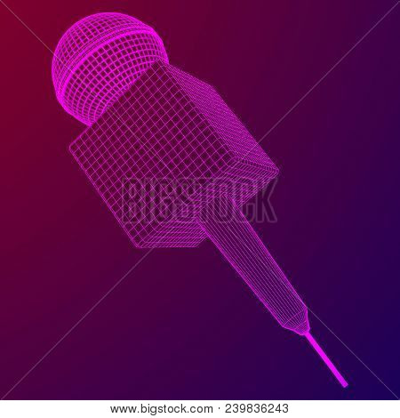 Microphone Vector. Wireframe Low Poly Mesh News Illustration. News On Tv And Radio. Interview.