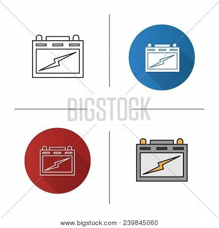 Automotive Battery Icon. Flat Design, Linear And Color Styles. Lead Acid Battery. Isolated Vector Il