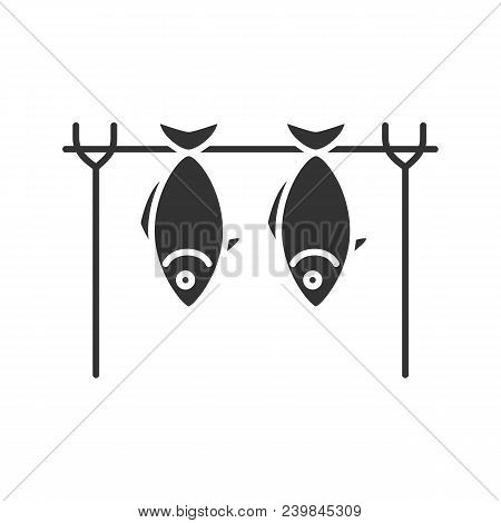 Grilled Fish Glyph Icon. Drying Fish. Silhouette Symbol. Negative Space. Vector Isolated Illustratio
